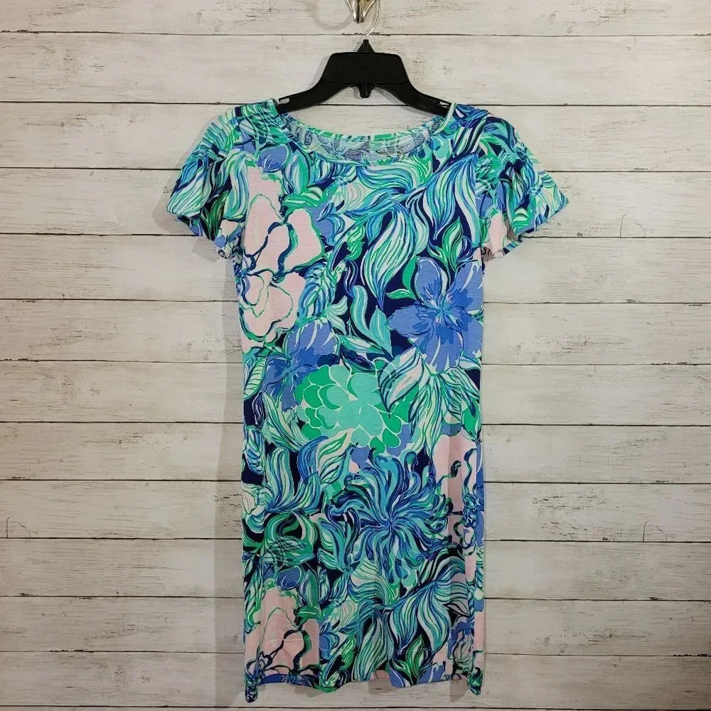 Lilly Pulitzer‎ Marah Dress Party Thyme Print Pima Cotton Flutter Sleeve Sz XXS